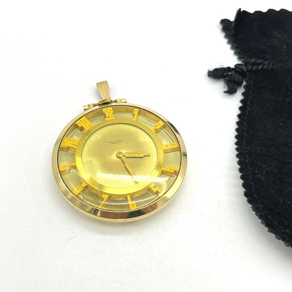 Rare Waltham 14k Gold Filled Skeleton Pendant Pocket Watch Mechanical Movement
